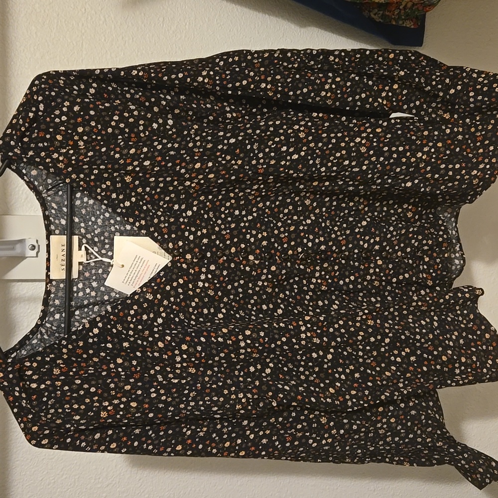 Sezane Erica Black Floral Blouse - Picture 6 of 11